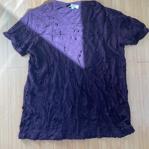 Iro Purple Eggplant Holes T Tee Shirt 100% Linen
